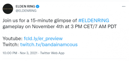 《艾尔登法环》实机演示今晚10点公布 时长为15分钟